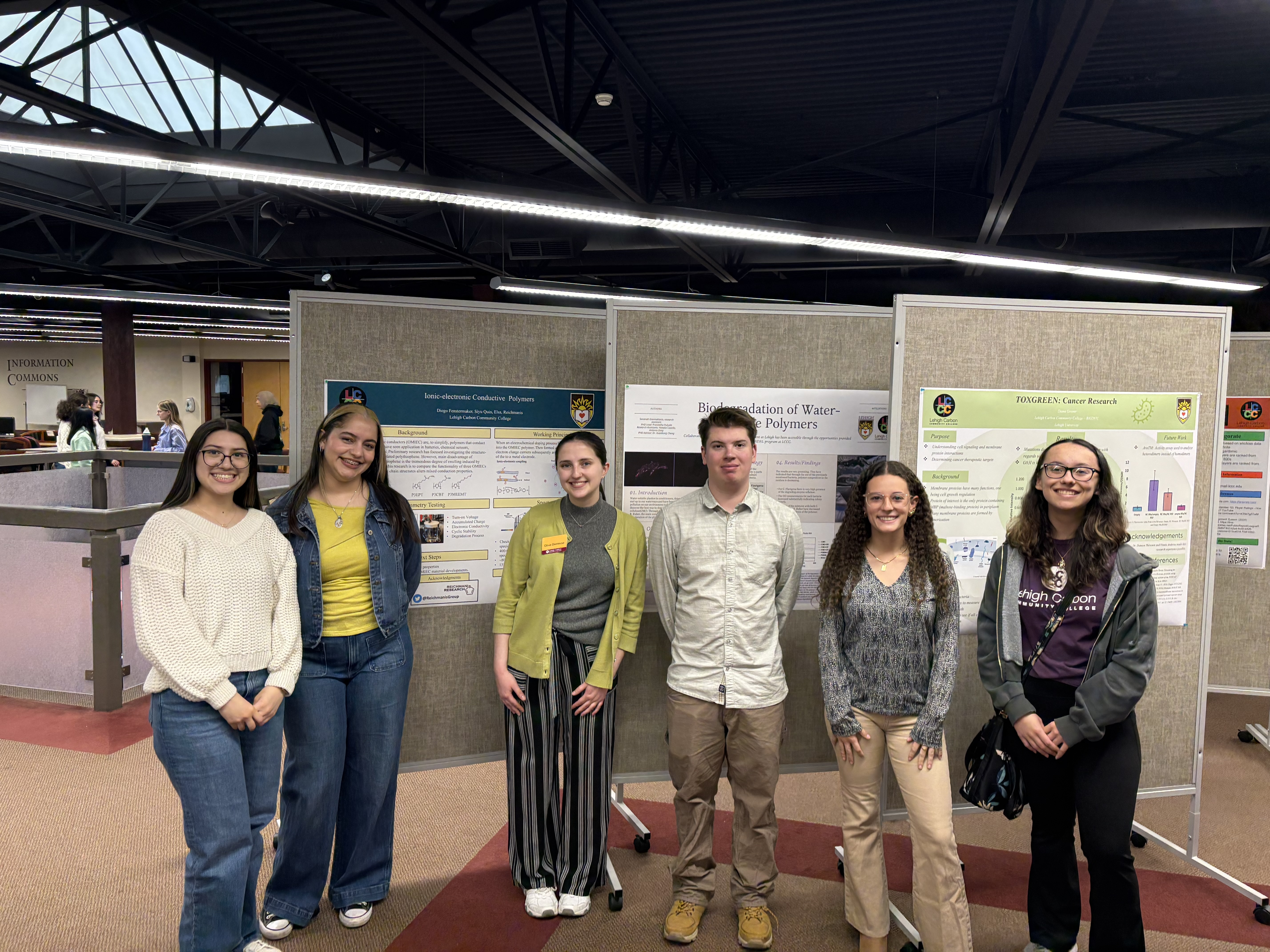 6 LCCC RE@L scholars standing in front of their posters