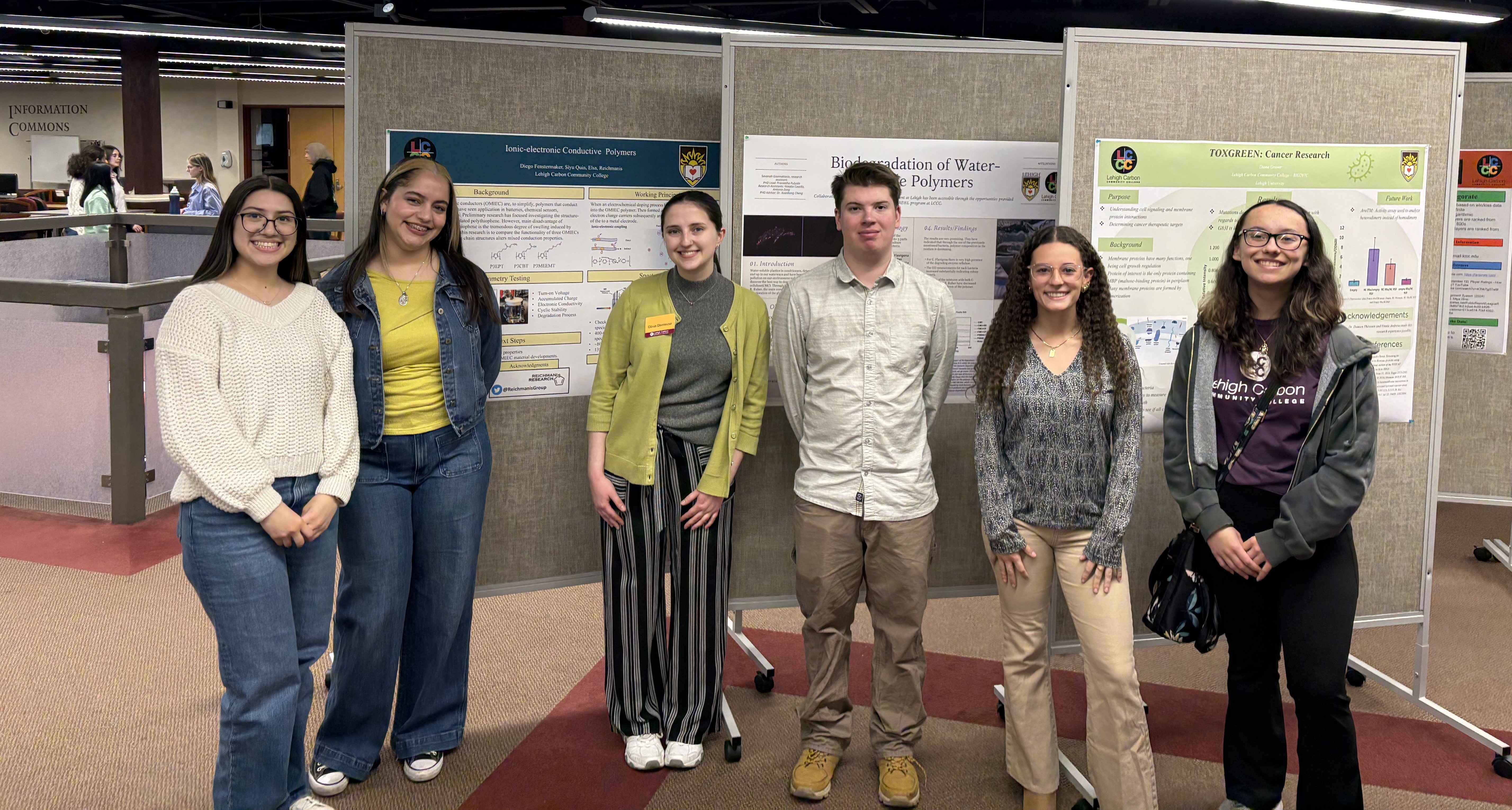 6 LCCC RE@L scholars standing in front of their posters